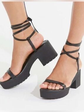 Urban Outfitters Black Lace-Up Platform Sandals
